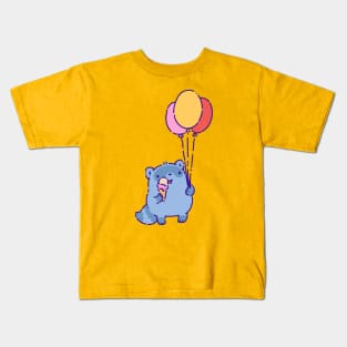 Raccoon with ice cream and air balloons Kids T-Shirt